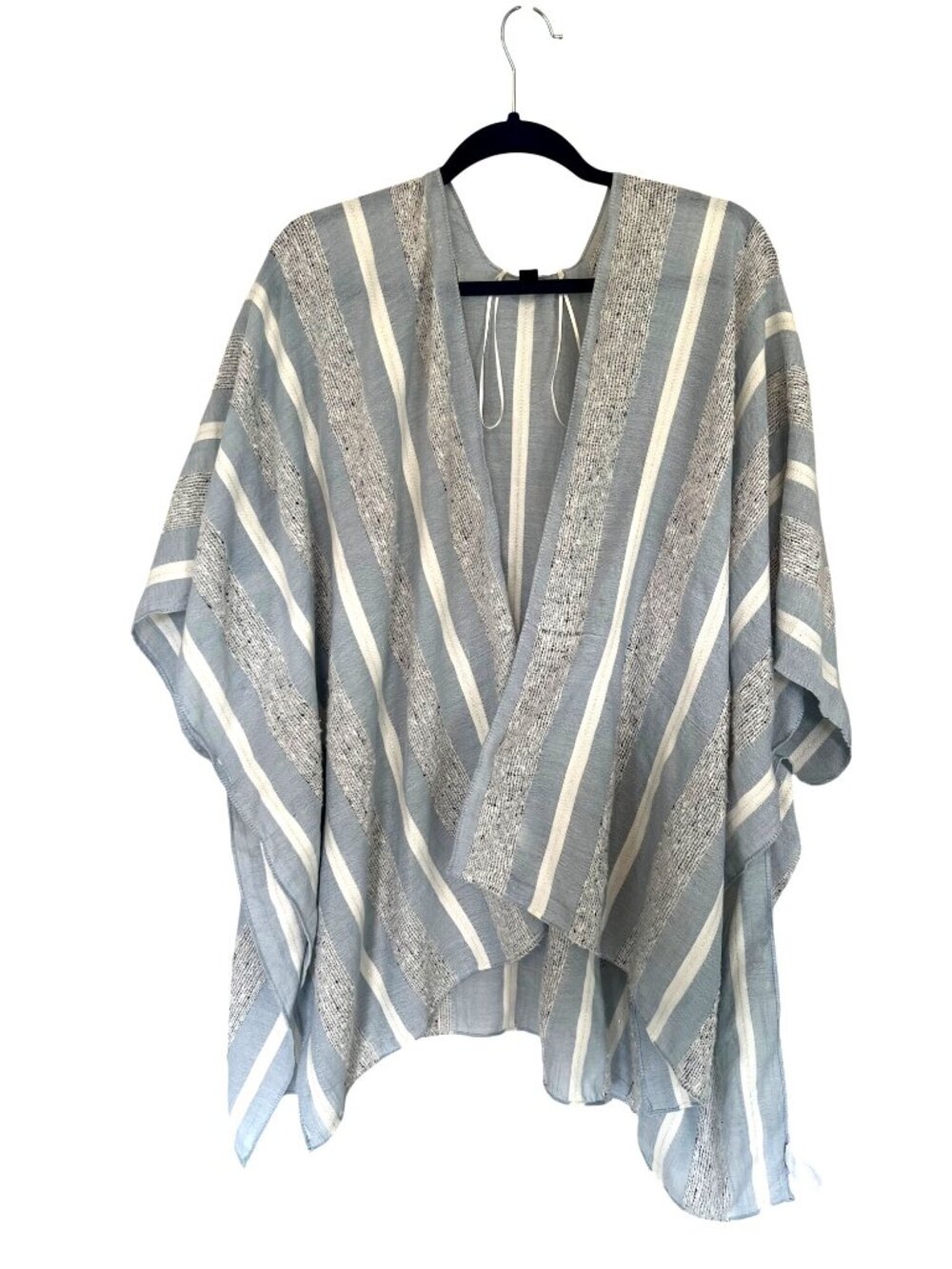 Ann Taylor Blue White Striped Lightweight Kimono Poncho Cardigan Cover Up Coasta - Picture 2 of 7